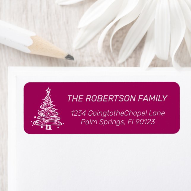 Magenta Pink and White Christmas Tree  Return Address Label (Insitu)