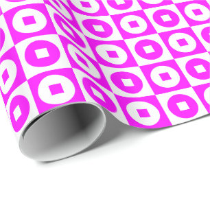 Magenta Pink and White Square Circle Wrapping Paper