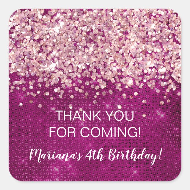 Magenta Pink Any Age Birthday Party Favours Square Sticker (Front)