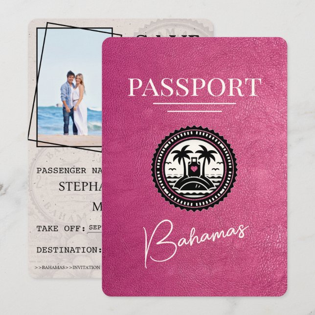 Magenta Pink Bahamas Passport Save The Date (Front/Back)