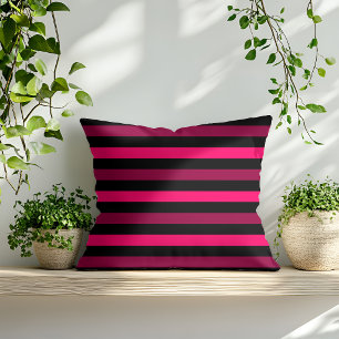 Magenta Pink Black Stripe Pattern Cushion