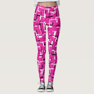 Magenta Pink Black White Chic Pattern Leggings