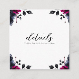Magenta Pink & Blue Inky Floral Watercolor Details Square Business Card