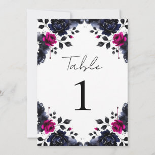 Magenta Pink & Blue Inky Floral Watercolor Table Invitation