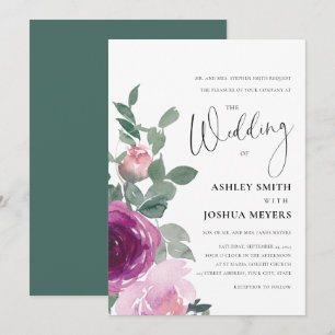 Magenta Pink Blush Pink Floral Roses Wedding Invitation