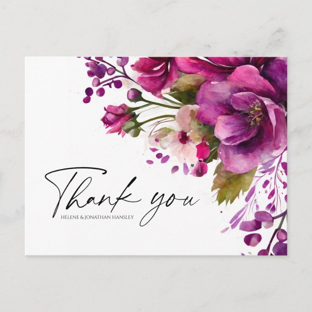 Magenta Pink Bold Modern Floral Wedding Thank You Postcard (Front)