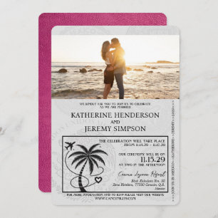 Magenta Pink Cancun Passport Wedding Invitation