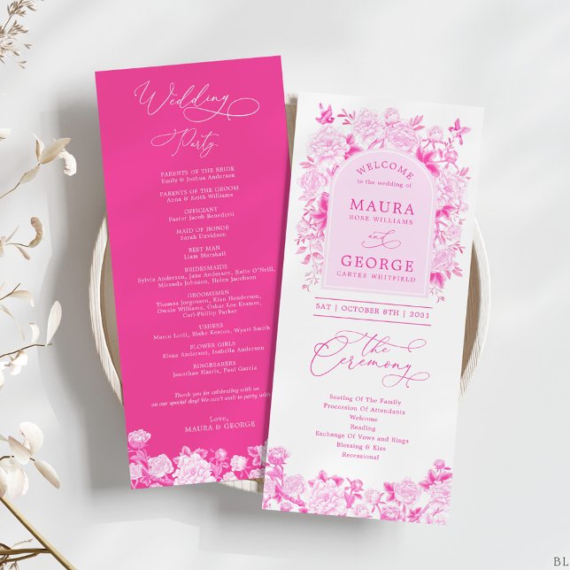 Magenta Pink Chinoiserie Floral Wedding Program (Creator Uploaded)