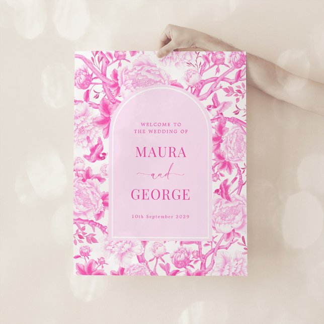 Magenta Pink Chinoiserie Flowers Wedding Welcome Poster (Creator Uploaded)