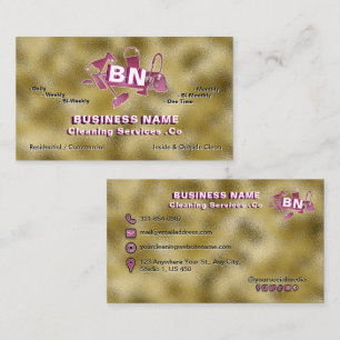 Magenta Pink Cleaning Service Logo Shiny Gold Foil Business Card