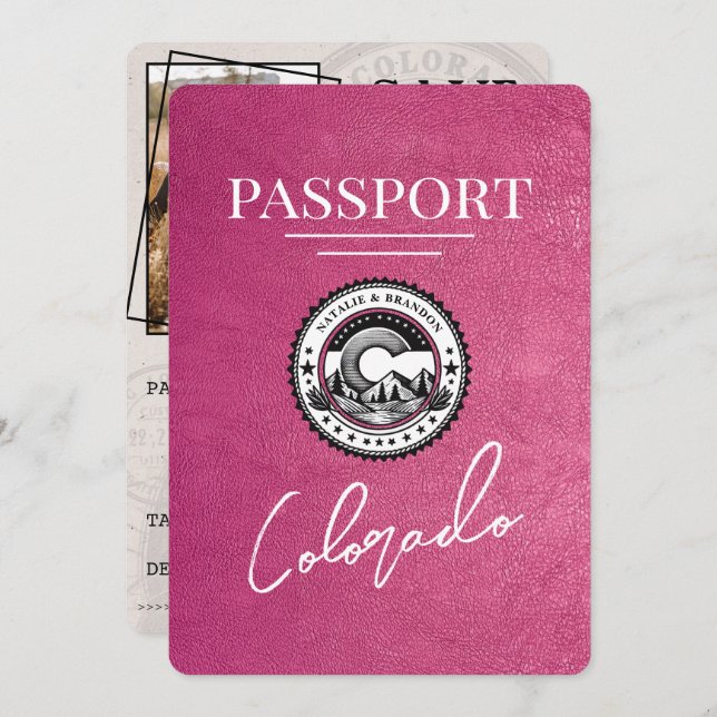 Magenta Pink Colorado Passport Save The Date (Front/Back)