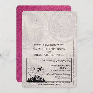 Magenta Pink Colorado Passport Wedding Invitation