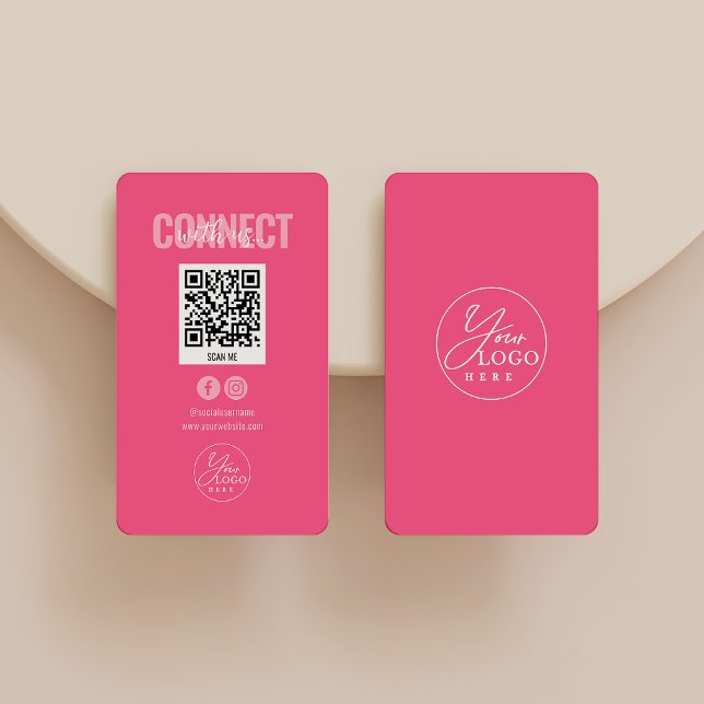 Magenta Pink Connect With Us Social Media QR Code Business Card (Creator Uploaded)