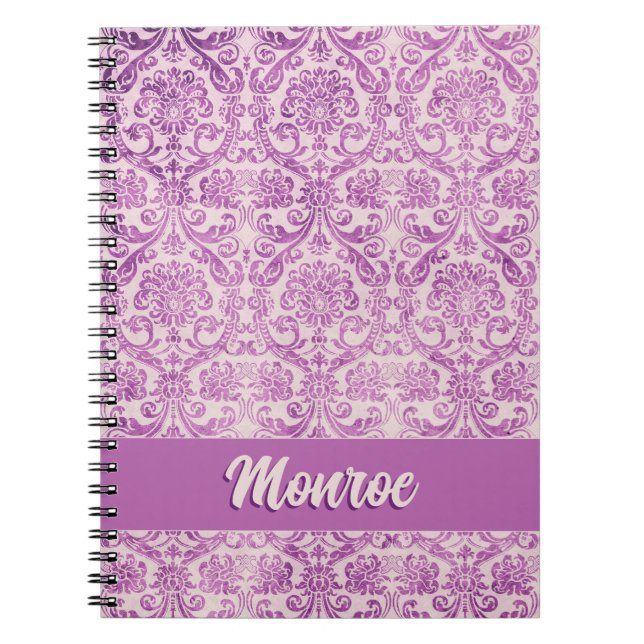 Magenta Pink Damask Notebook (Front)