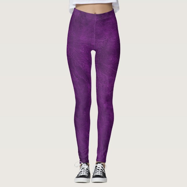 Magenta Pink Distressed Leather Leggings (Front)