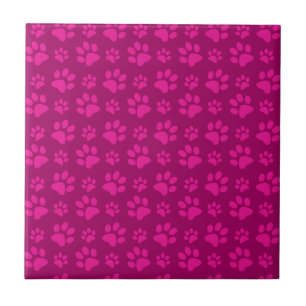 Magenta pink dog paw prints pattern ceramic tile