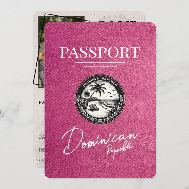 Magenta Pink Dominican Republic Passport Save The Date (Front/Back)