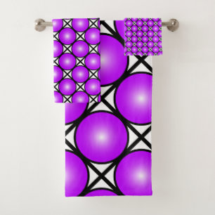 Magenta Pink Dots Black White Lattice Pattern Bath Towel Set