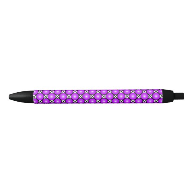 Magenta Pink Dots Black White Lattice Pattern Black Ink Pen (Front)