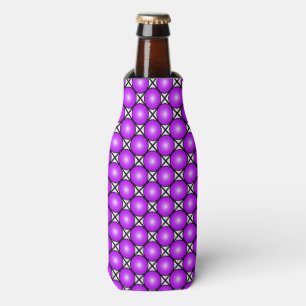 Magenta Pink Dots Black White Lattice Pattern Bottle Cooler
