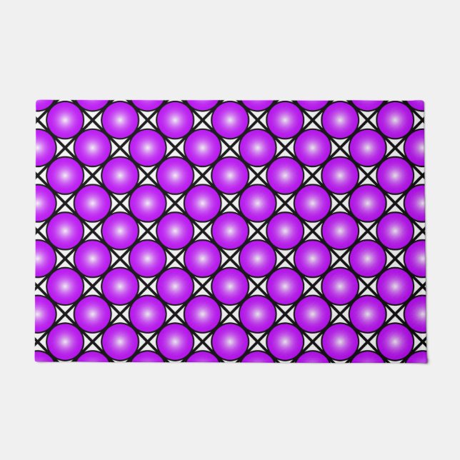Magenta Pink Dots Black White Lattice Pattern Doormat (Front)