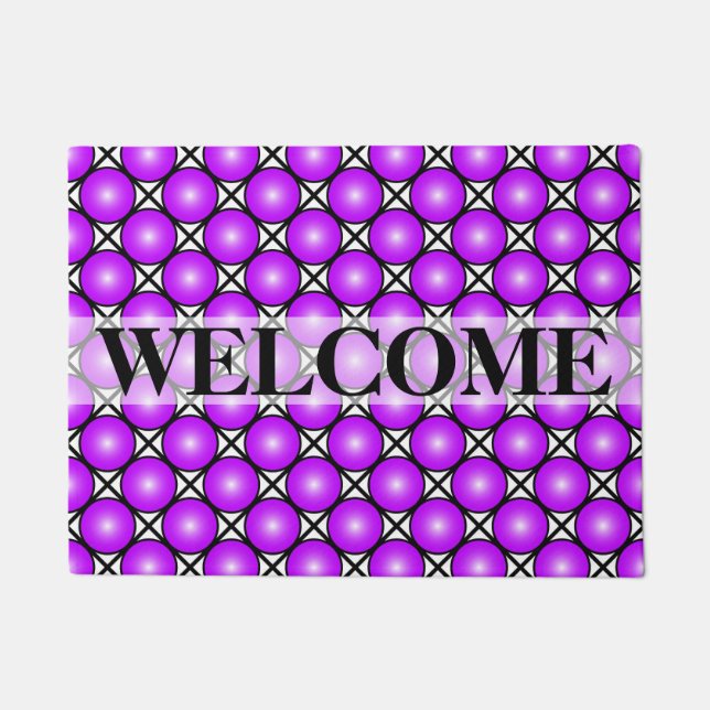 Magenta Pink Dots Black White Lattice Pattern Doormat (Front)