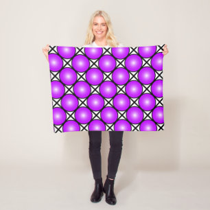 Magenta Pink Dots Black White Lattice Pattern Fleece Blanket
