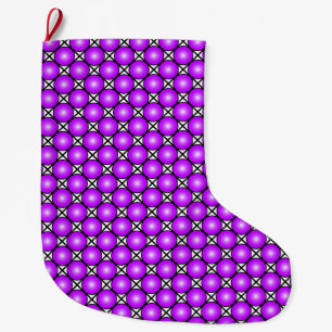 Magenta Pink Dots Black White Lattice Pattern Large Christmas Stocking