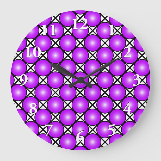 Magenta Pink Dots Black White Lattice Pattern Large Clock (Front)