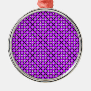 Magenta Pink Dots Black White Lattice Pattern Metal Ornament