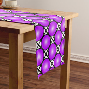 Magenta Pink Dots Black White Lattice Pattern Short Table Runner