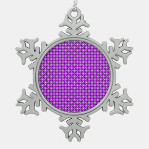 Magenta Pink Dots Black White Lattice Pattern Snowflake Pewter Christmas Ornament