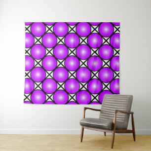 Magenta Pink Dots Black White Lattice Pattern Tapestry