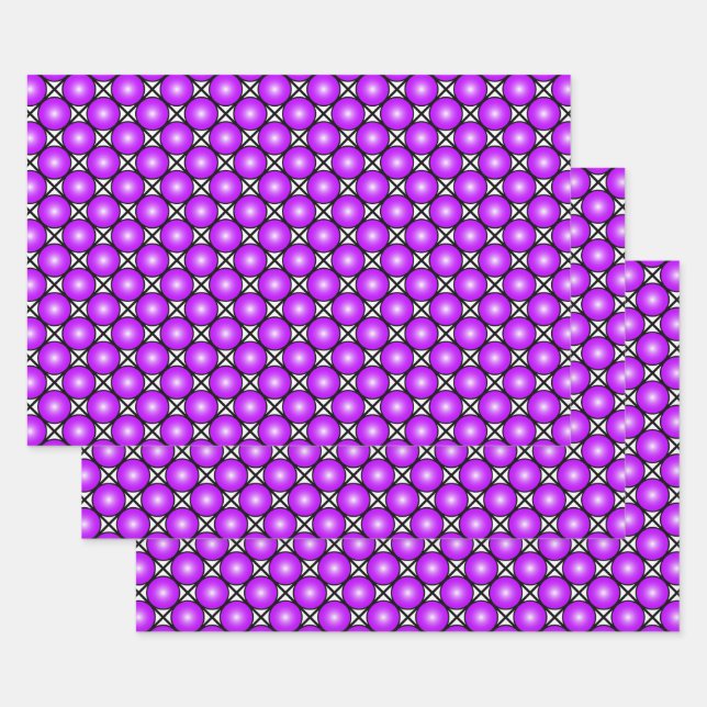 Magenta Pink Dots Black White Lattice Pattern Wrapping Paper Sheet (Set)