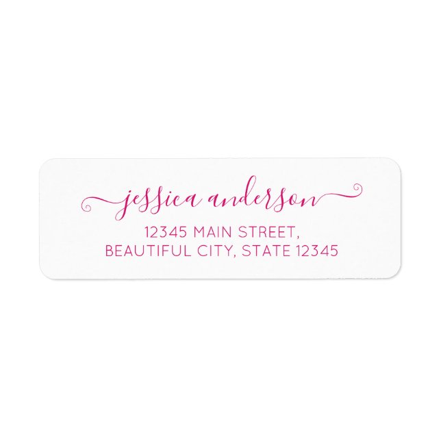 Magenta Pink Elegant Modern Calligraphy Script Return Address Label (Front)