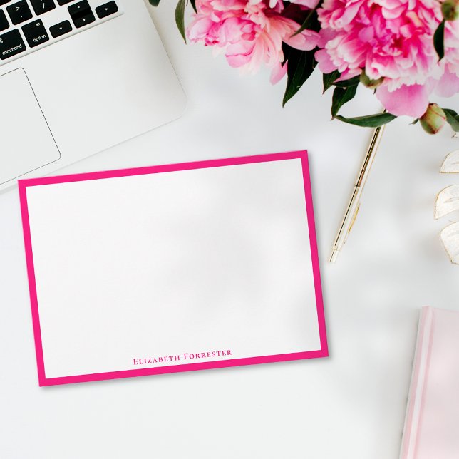 Magenta Pink Elegant Modern Flat Note Card (Creator Uploaded)