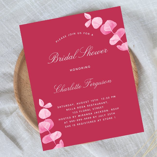 Magenta pink eucalyptus bridal shower invitation flyer (Creator Uploaded)