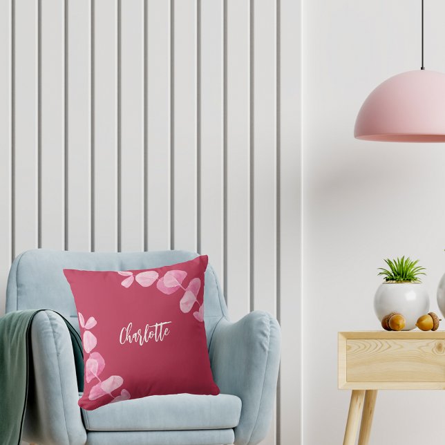 Magenta pink eucalyptus name script cushion (Creator Uploaded)