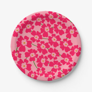 Magenta Pink Fantasy Flower Garden Paper Plate