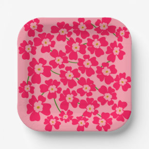Magenta Pink Fantasy Flower Garden Wedding Paper Plate