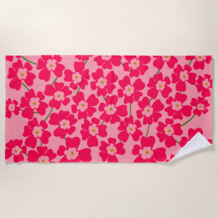 Magenta Pink Fantasy Flower Power Beach Towel