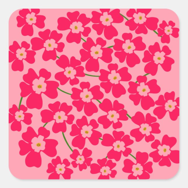 Magenta Pink Fantasy Flower Power  Square Sticker (Front)