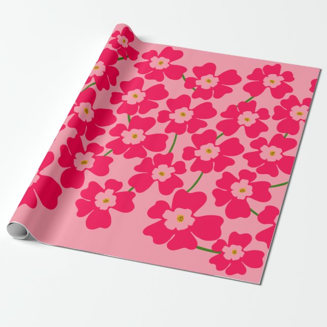 Magenta Pink Fantasy Flower Power  Wrapping Paper (Unrolled)