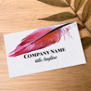 magenta pink feather art on white custom business card
