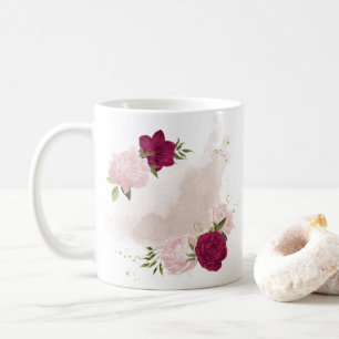 magenta pink floral greenery coffee mug