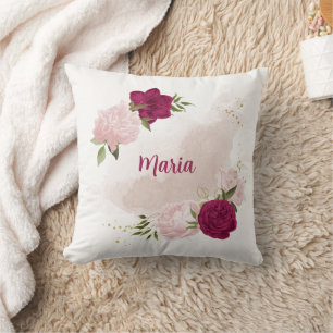 magenta pink floral greenery cushion