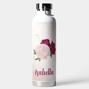 magenta pink floral greenery water bottle