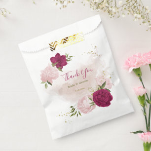 magenta pink floral greenery wedding favour bag