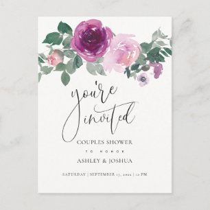 Magenta Pink Floral Ivory Couples Wedding Shower Invitation Postcard