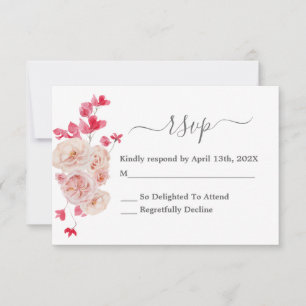 Magenta Pink Floral RSVP wedding card